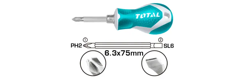 Total Dual-Tip 75Mm 2-In-1 Screwdriver – Tht250216 1