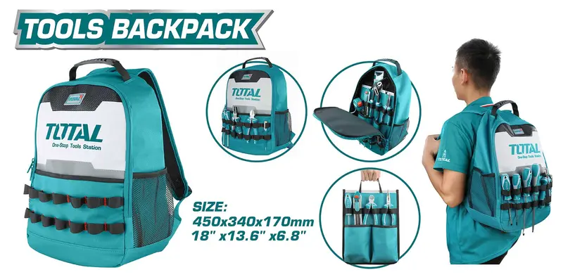 Total Heavy-Duty Tools Backpack – 20 Kg Capacity, Reinforced Carry System (Thbp0201) 1