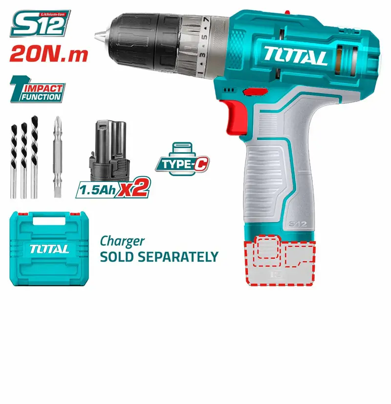 Total Tidli12202 12V Compact Cordless Impact Drill 1