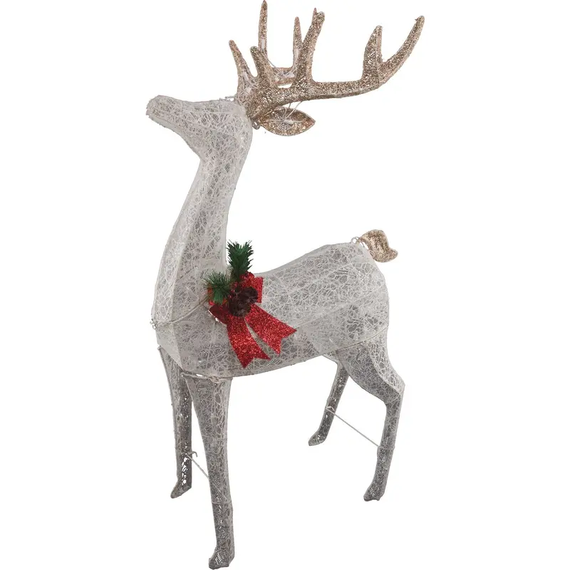 Alpine Lighted Standing Deer Decoration – 50-Inch White Mesh With Cool White Led Lights 1