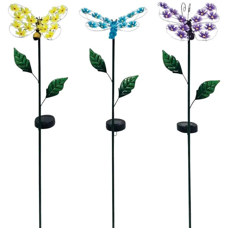 Alpine Metal Solar Stake Light – 33 In. Insect Sculpture With Hydrangea Wings, Garden Accent 1