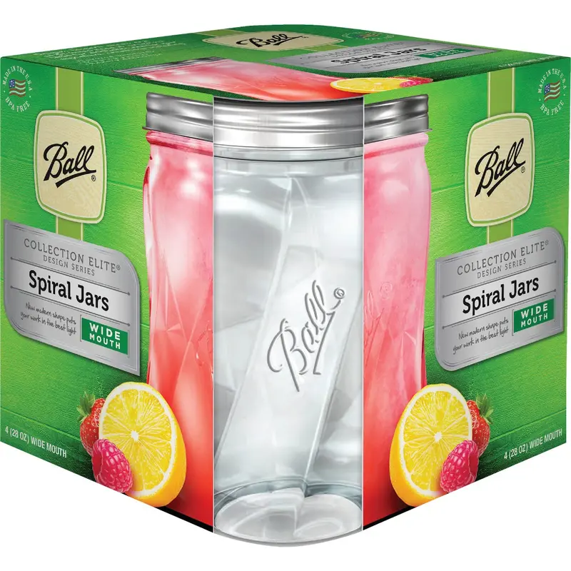 Ball Elite Wide-Mouth Canning Jars – 28 Oz, Spiral Lid, 4-Count 1
