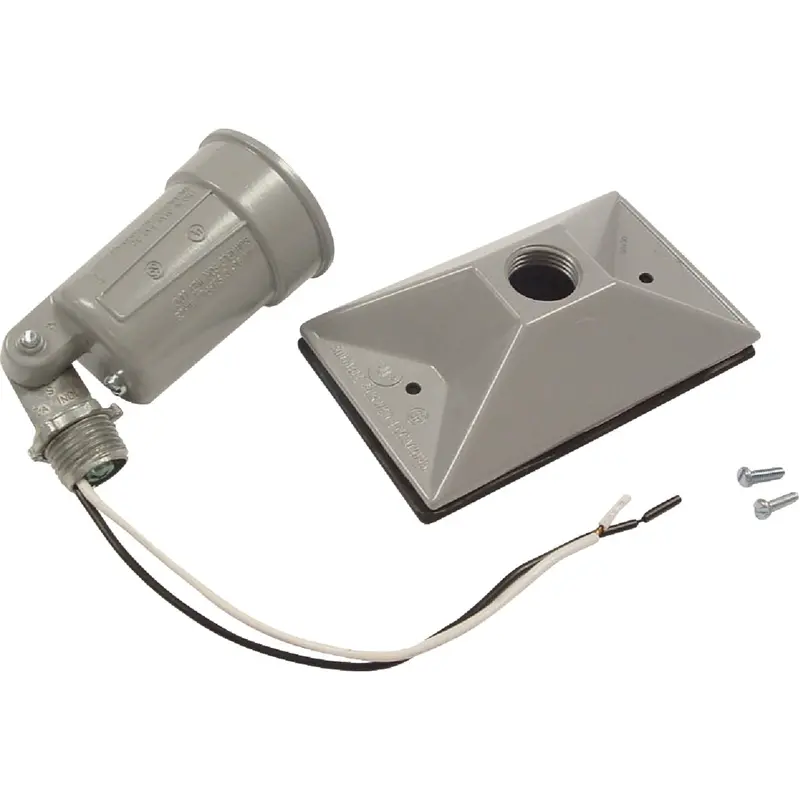 Bell Aluminum Outdoor Lampholder – 150W Rectangular Gray Weatherproof Fixture With Cover 1