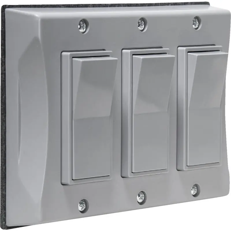 Bell Weatherproof Rocker Switch Cover – Gray, 3-Gang Vertical Mount, Outdoor Rated 1