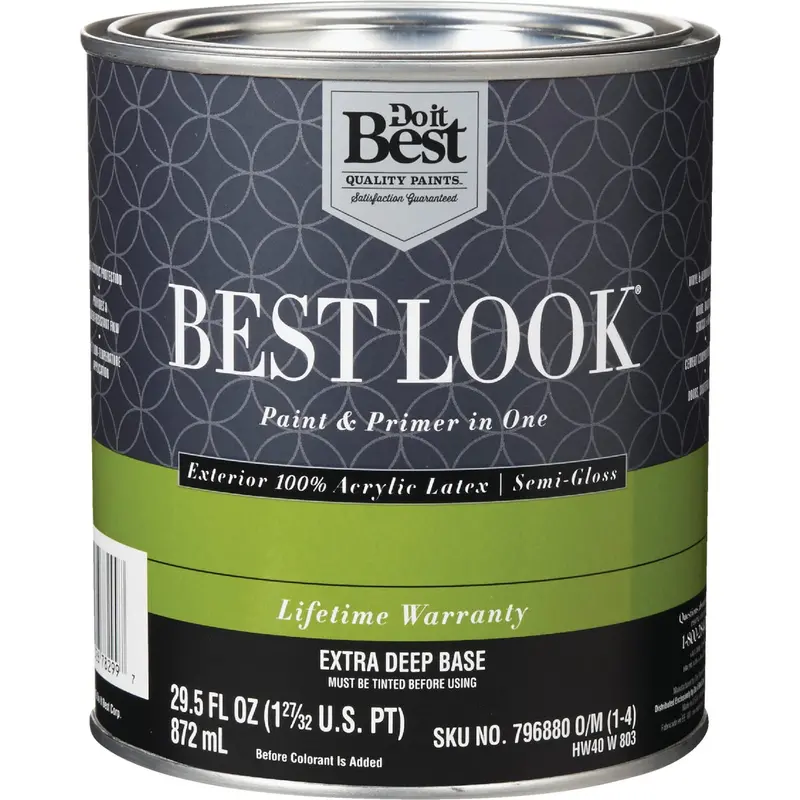 Best Look Exterior Acrylic Latex Paint & Primer – Semi-Gloss, Extra Deep Base, 1-Qt 1