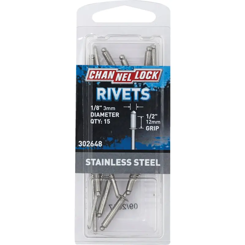 Channellock Stainless Steel Rivets — 1/8-Inch Diameter × 1/2-Inch Grip, 15-Pack 1