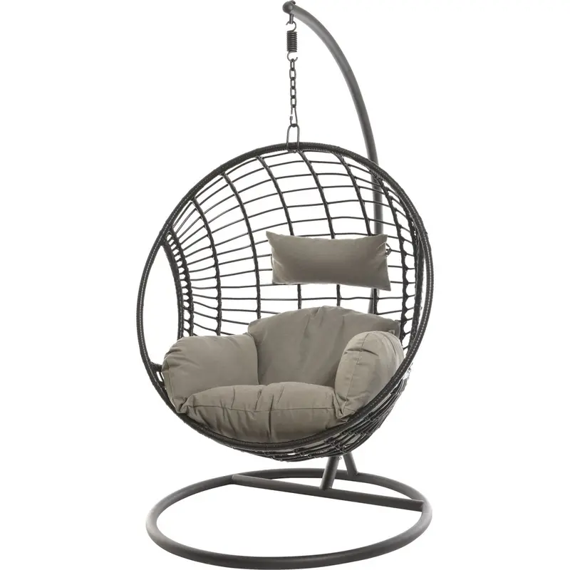 Decoris London Black Wicker Hanging Egg Chair For Outdoor Patios 1