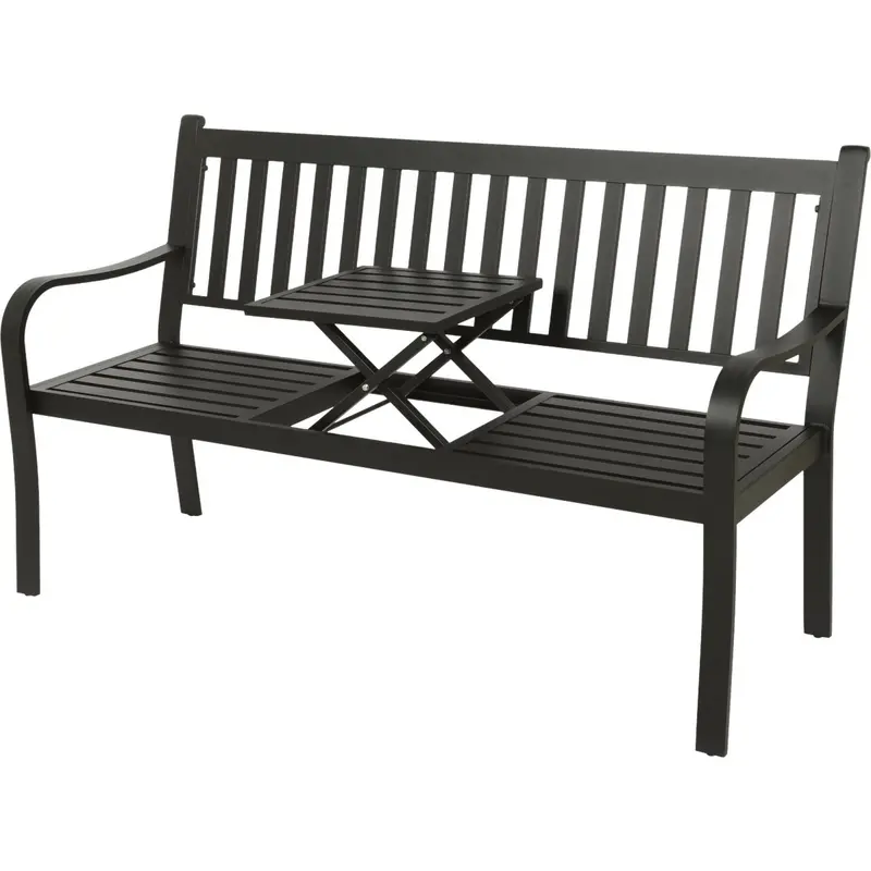 Decoris Nottingham Aluminum Bench – 60 In Black Outdoor Seat With Integrated Pop-Up Side Table 1