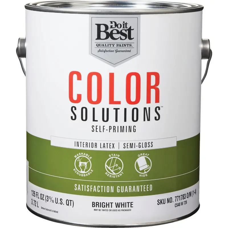 Do It Best Color Solutions Latex Interior Paint – Bright White, Semi-Gloss, Self-Priming, 1 Gallon 1