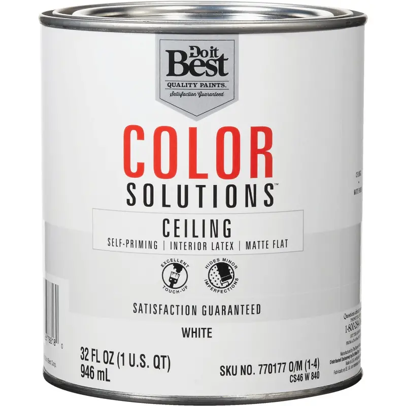 Do It Best Color Solutions Self-Priming Flat Ceiling Paint – Latex, White, 1 Quart 1