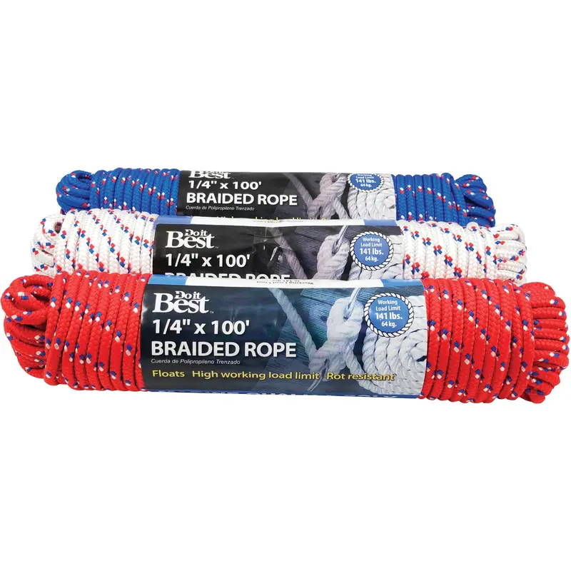 Do It Best Diamond-Braided Polypropylene Rope – 1/4" X 100', Assorted Colors 1