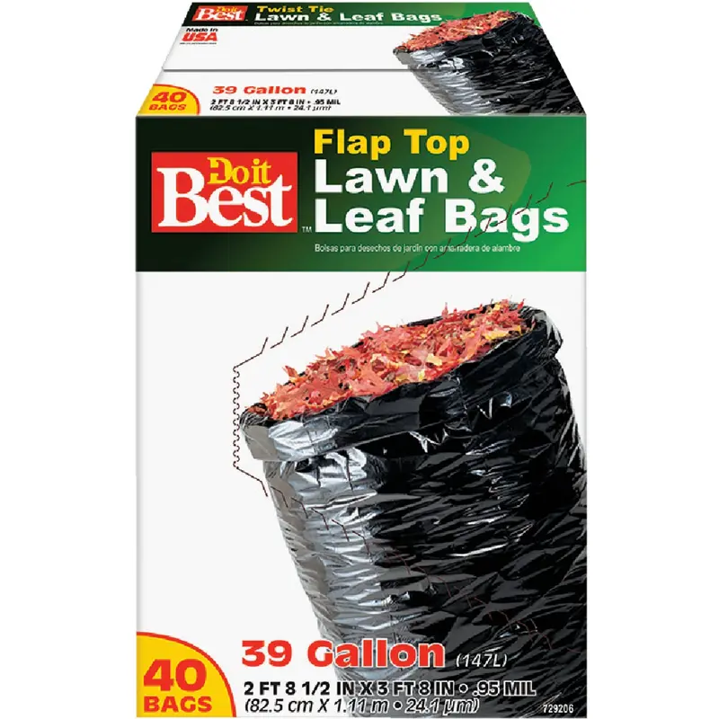 Do It Best Heavy-Duty Lawn & Leaf Bag – 39-Gallon Black Flap-Tie, 40-Pack 1