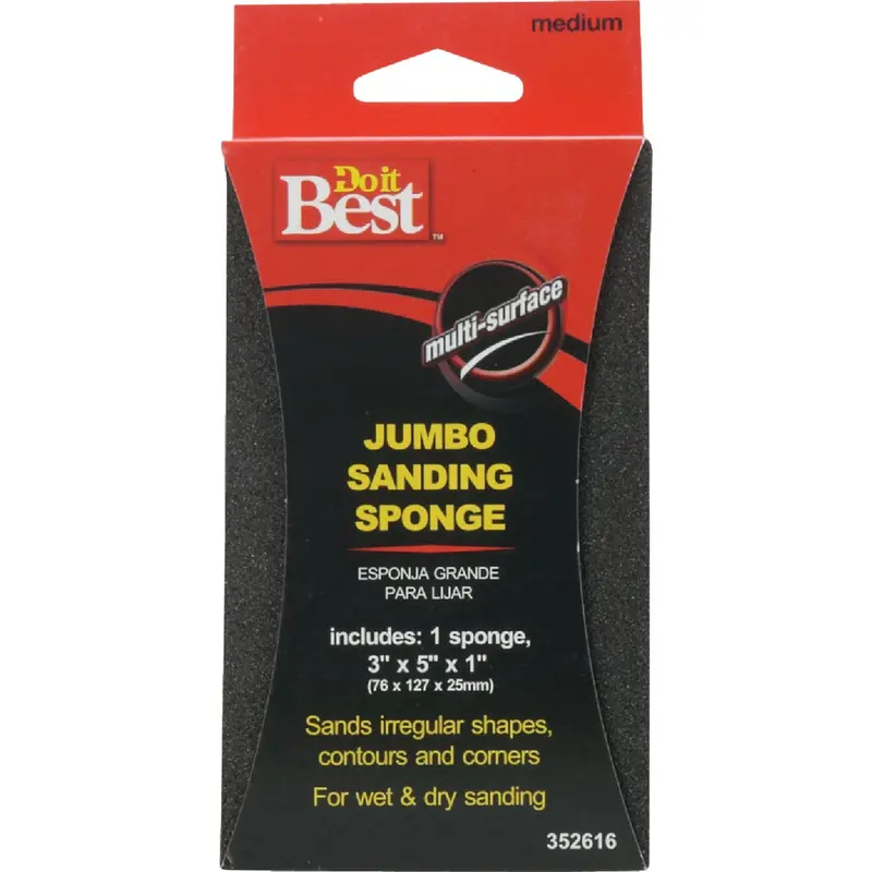 Do It Best Jumbo All-Purpose Sanding Sponge – 3 In. × 5 In. × 1 In., Medium (80-Grit) 1