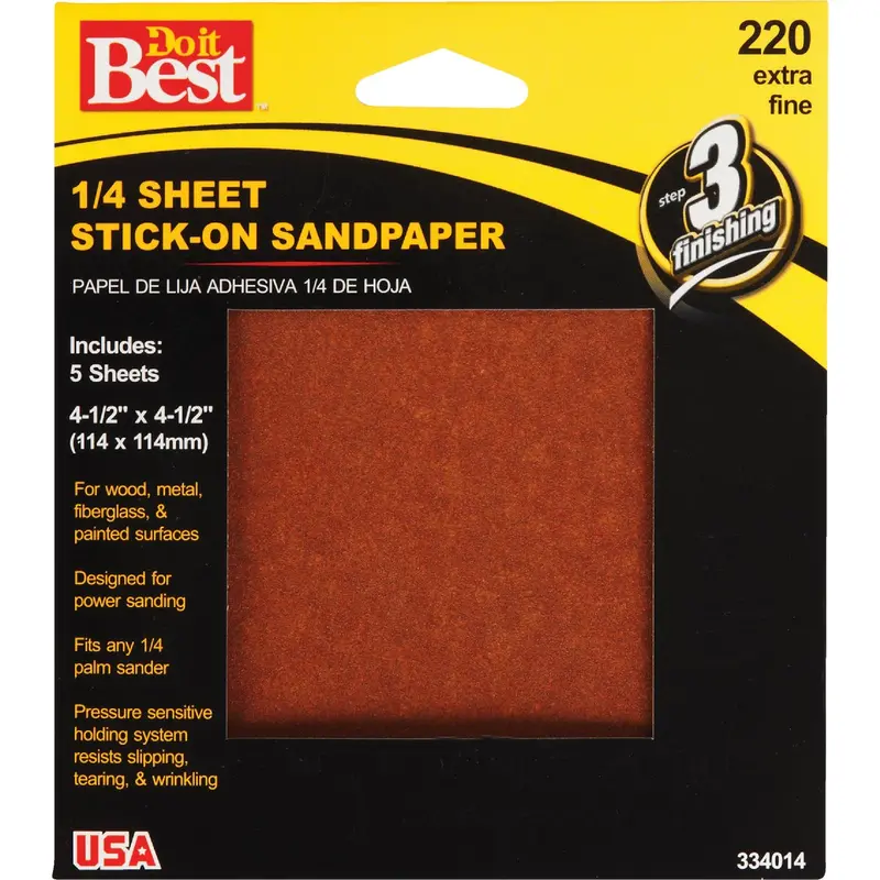 Do It Best Stick-On Power Sanding Sheets – 220 Grit, 1/4 Sheet Size (5-Pack) 1