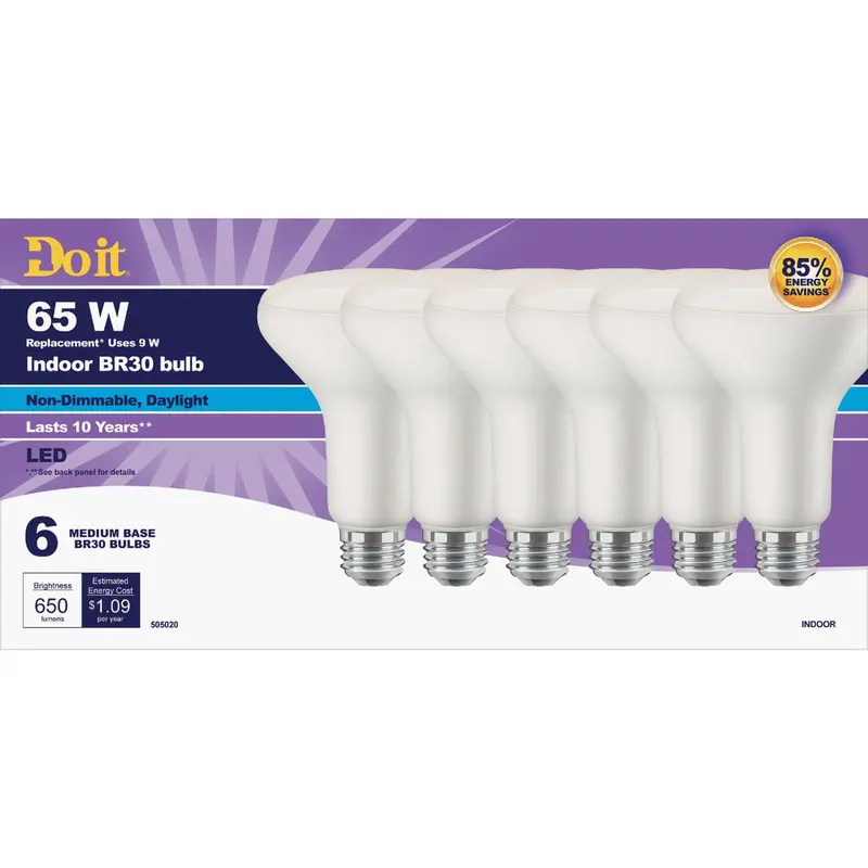 Do It Led Floodlight Bulb – 65-Watt Equivalent Br30 Daylight Bulbs, Medium Base, 6-Pack 1
