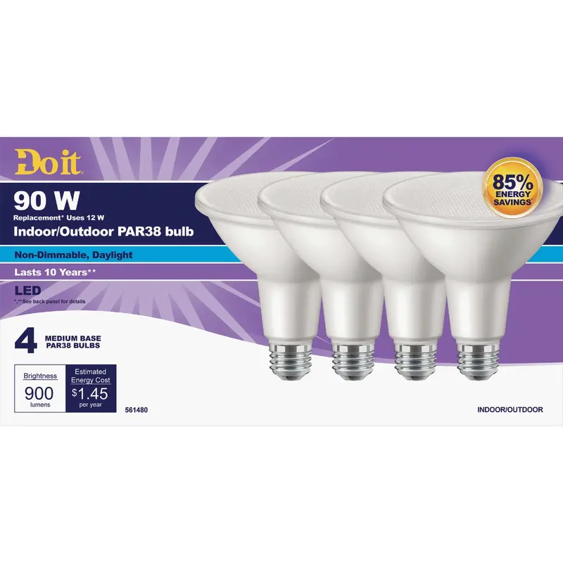 Do It Led Par38 Floodlight Bulb – 90W Equivalent, Daylight Color, Medium Base (4-Pack) 1