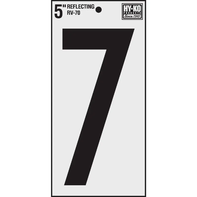 Hy-Ko Reflective Vinyl House Number – Adhesive-Mount Digit '7', 5-Inch Tall 1