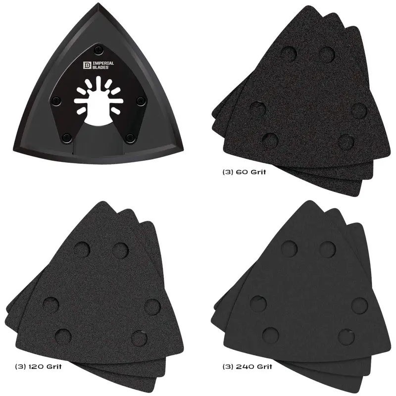 Imperial Blades One Fit Triangle Sandpaper Set – 10-Pack Assorted Grits (60/120/240) With Sanding Pad 1