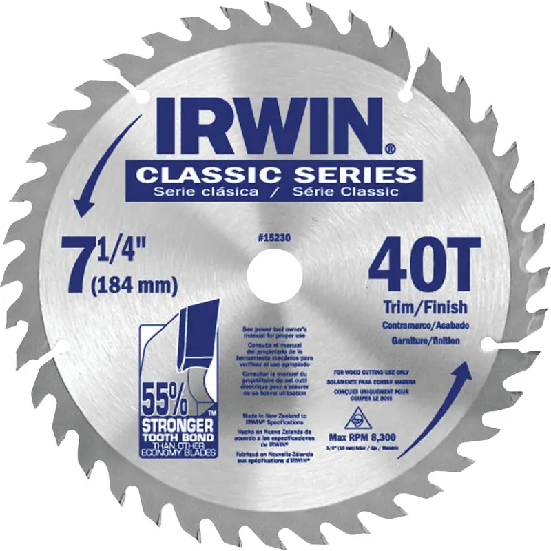 Irwin Classic Series 7-1/4-Inch 40-Tooth Circular Saw Blade – Trim & Finish Use (Bulk Pack) 1
