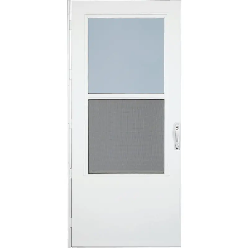 Larson Life-Core Duratech White Storm Door – 36-Inch W X 80-Inch H Self-Storing Aluminum Frame 1