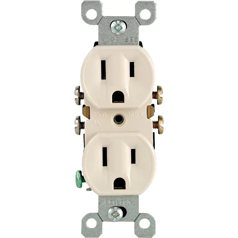 Leviton Almond Duplex Outlet – 15A, Grounded, Shallow Design, 10-Pack 1