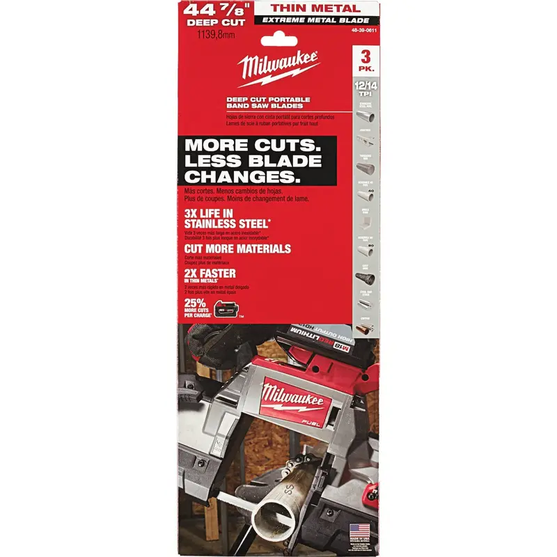 Milwaukee 44-7/8" 12/14 Tpi Extreme Metal Band Saw Blade – 3-Pack 1