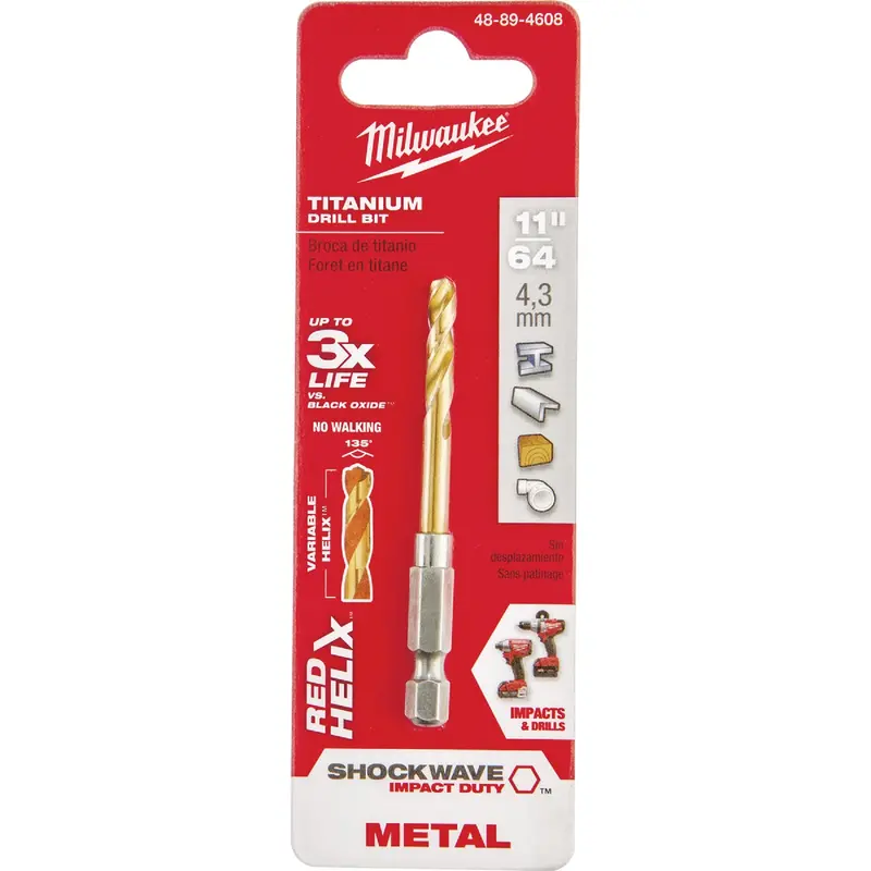 Milwaukee Shockwave Impact Duty Drill Bit – 11/64-Inch Titanium-Coated Hex Shank 1