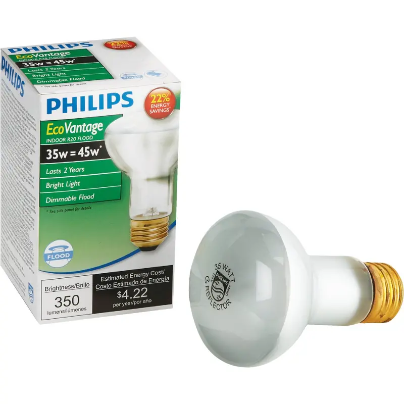 Philips Ecovantage R20 Halogen Floodlight – 45W Equivalent, Clear Glass, Medium Base 1