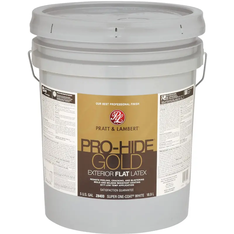Pratt & Lambert Pro-Hide Gold Exterior Flat Paint – Super One-Coat White, 5-Gallon Can 1