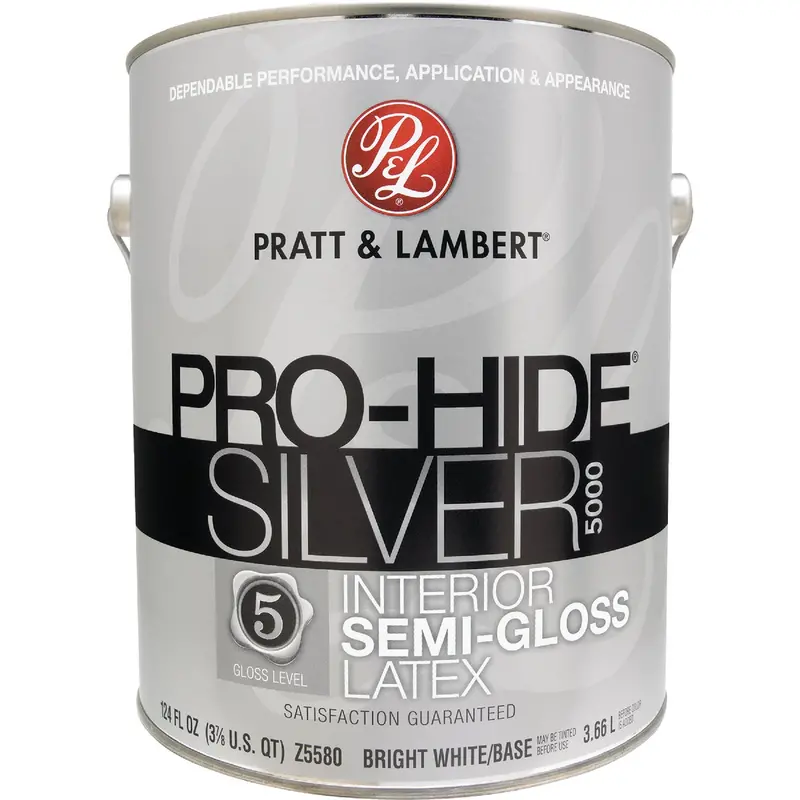Pratt & Lambert Pro-Hide Silver 5000 Semi-Gloss Interior Paint – Bright White, 1-Gallon Latex Formula 1