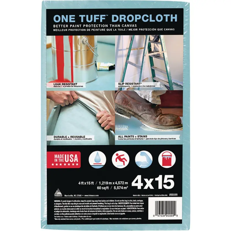 Trimaco One Tuff Heavy-Duty Drop Cloth – 4 Ft. X 15 Ft., Tear-Resistant Fabric 1
