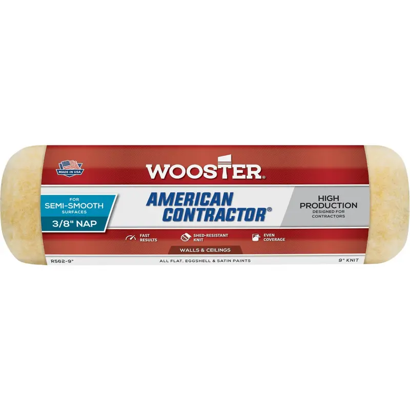 Wooster American Contractor Roller Cover – 9 In X 3/8 In Nap, Knit Fabric Sleeve 1