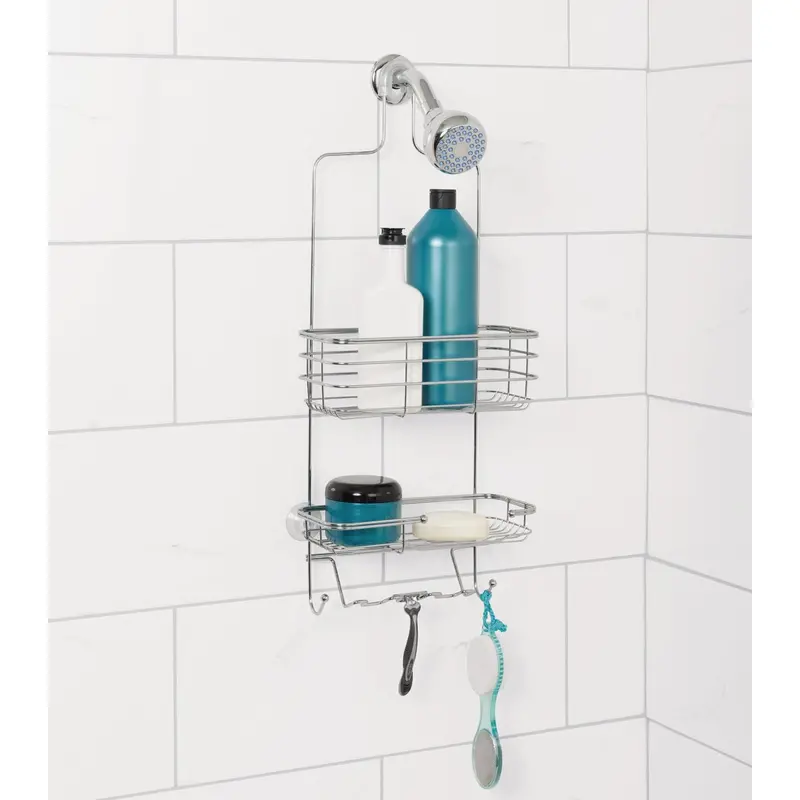 Zenna Home Satin Nickel Shower Caddy – Over-The-Showerhead Organizer, 10.38-Inch X 24.75-Inch 1